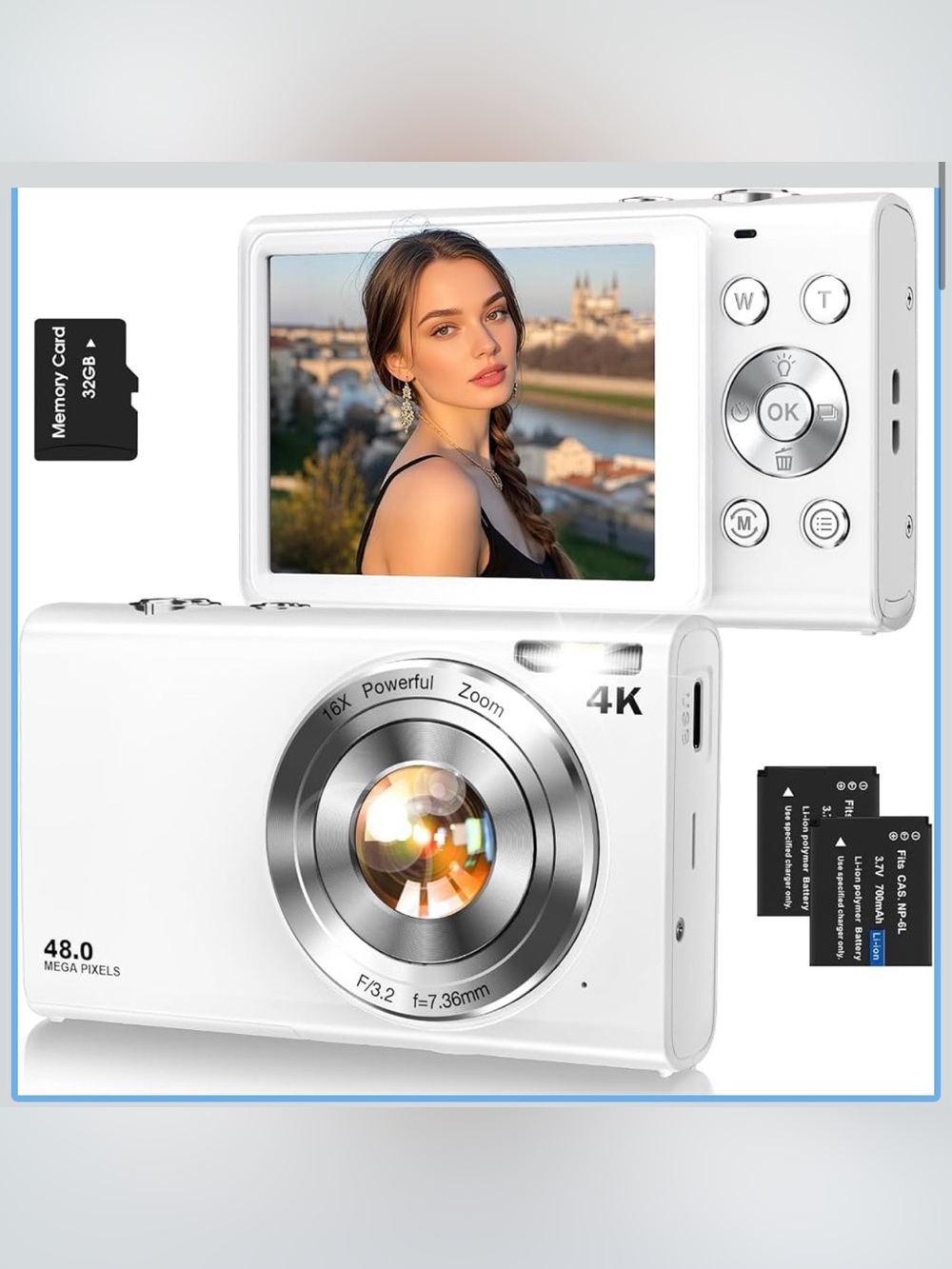 White 4K Digital Camera - Compact Photo & Video Camera